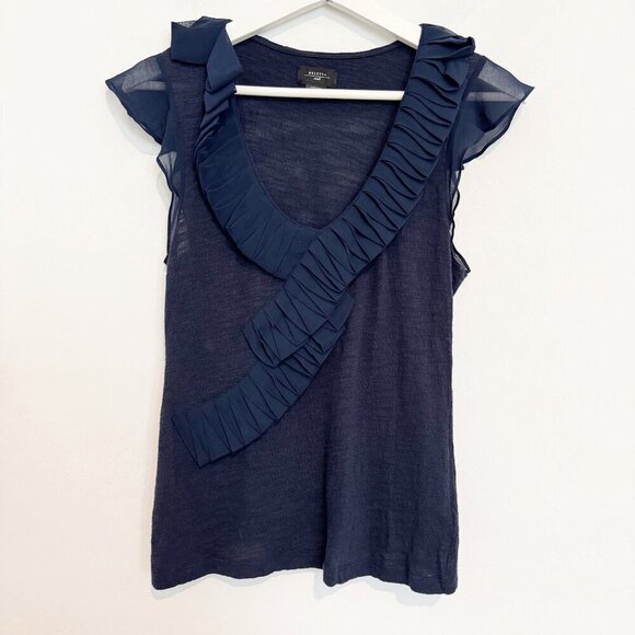 Deletta Ruffle Trim Sheer Flutter Ruffle Trim Blouse Top Anthropologie Small - Picture 1 of 6